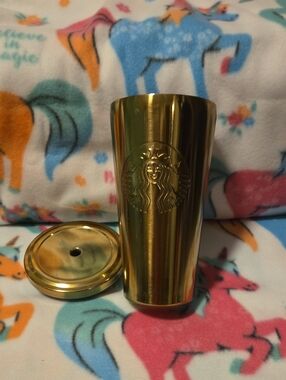 Starbucks Gold Metallic Tumbler with Embossed Logo